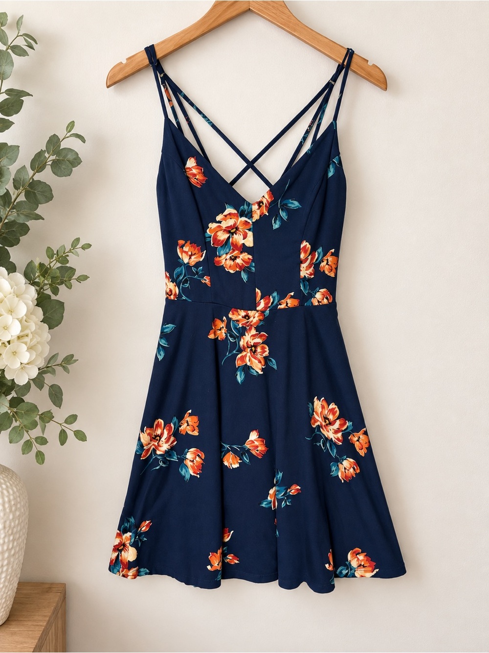 Nine Britton teal Floral Crisscross Mini Dress